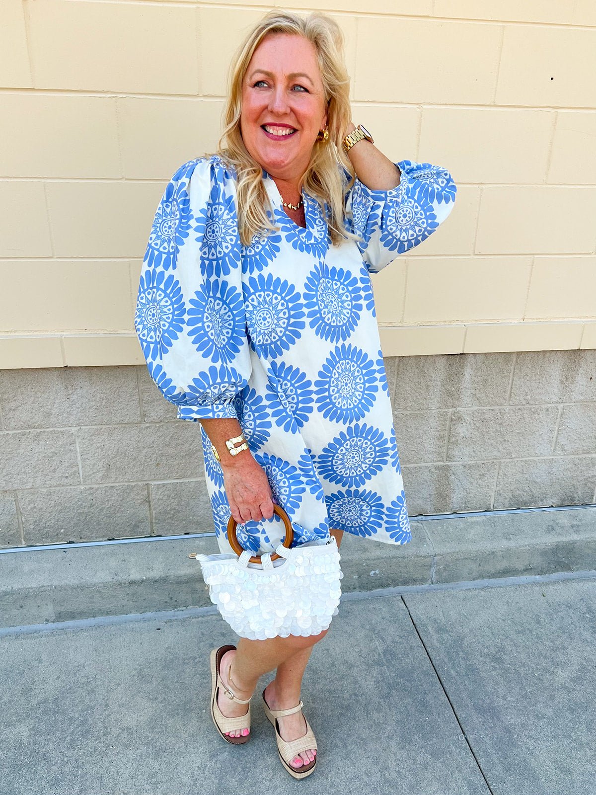 Coastal Muse Puff Sleeve Mini Dress - The Pink Pineapple 850