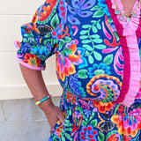Color Carnival Ruffle Trim Midi Dress - The Pink Pineapple 850