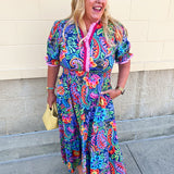 Color Carnival Ruffle Trim Midi Dress - The Pink Pineapple 850