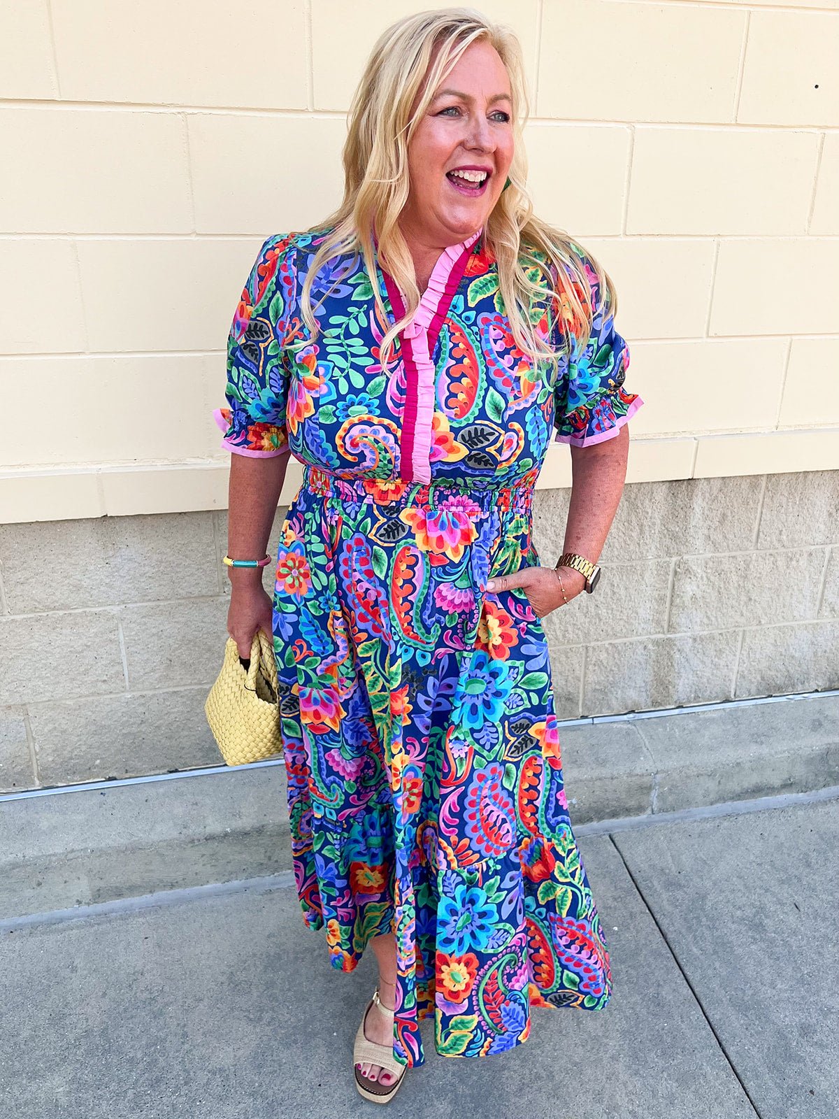 Color Carnival Ruffle Trim Midi Dress - The Pink Pineapple 850