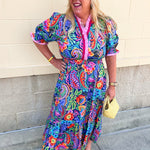 Color Carnival Ruffle Trim Midi Dress - The Pink Pineapple 850