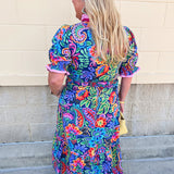 Color Carnival Ruffle Trim Midi Dress - The Pink Pineapple 850