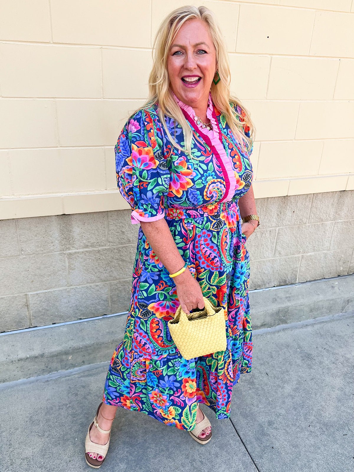 Color Carnival Ruffle Trim Midi Dress - The Pink Pineapple 850