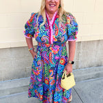 Color Carnival Ruffle Trim Midi Dress - The Pink Pineapple 850