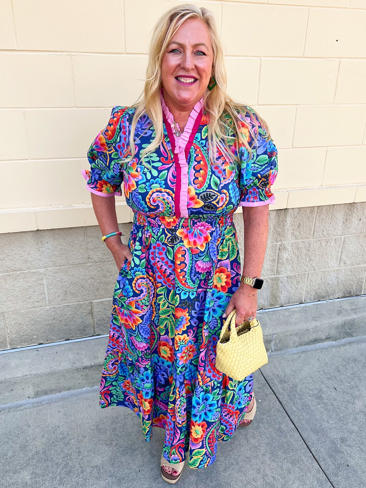 Color Carnival Ruffle Trim Midi Dress - The Pink Pineapple 850