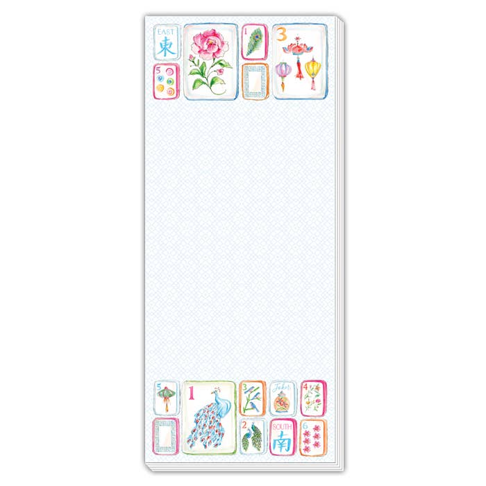 Colorful Mahjong Tiles with Flowers & Birds Skinny Notepad - The Pink Pineapple 850