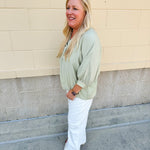 Complete Awe V - Neck Loose Fit Top in Sage - The Pink Pineapple 850