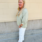 Complete Awe V - Neck Loose Fit Top in Sage - The Pink Pineapple 850