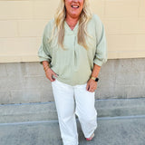 Complete Awe V - Neck Loose Fit Top in Sage - The Pink Pineapple 850