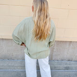 Complete Awe V - Neck Loose Fit Top in Sage - The Pink Pineapple 850