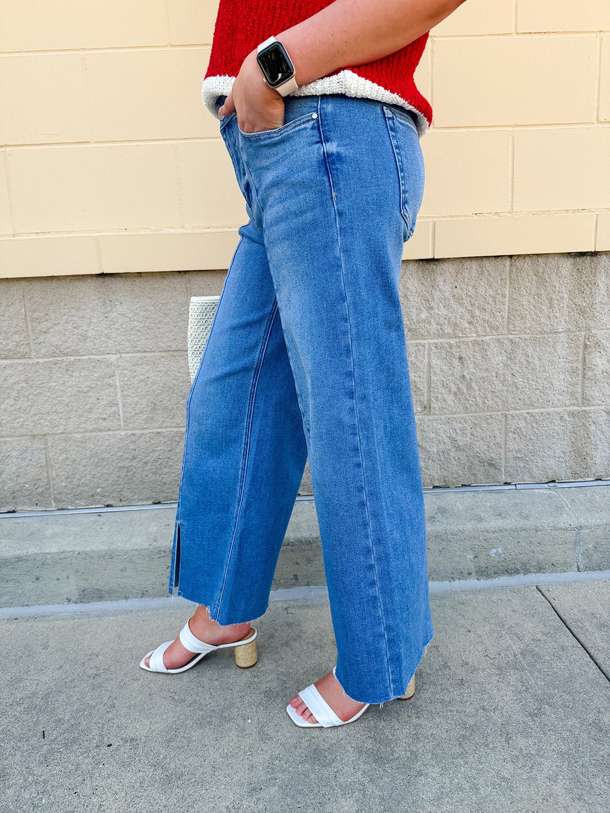 Confidence Crop Front Slit Jeans - The Pink Pineapple 850