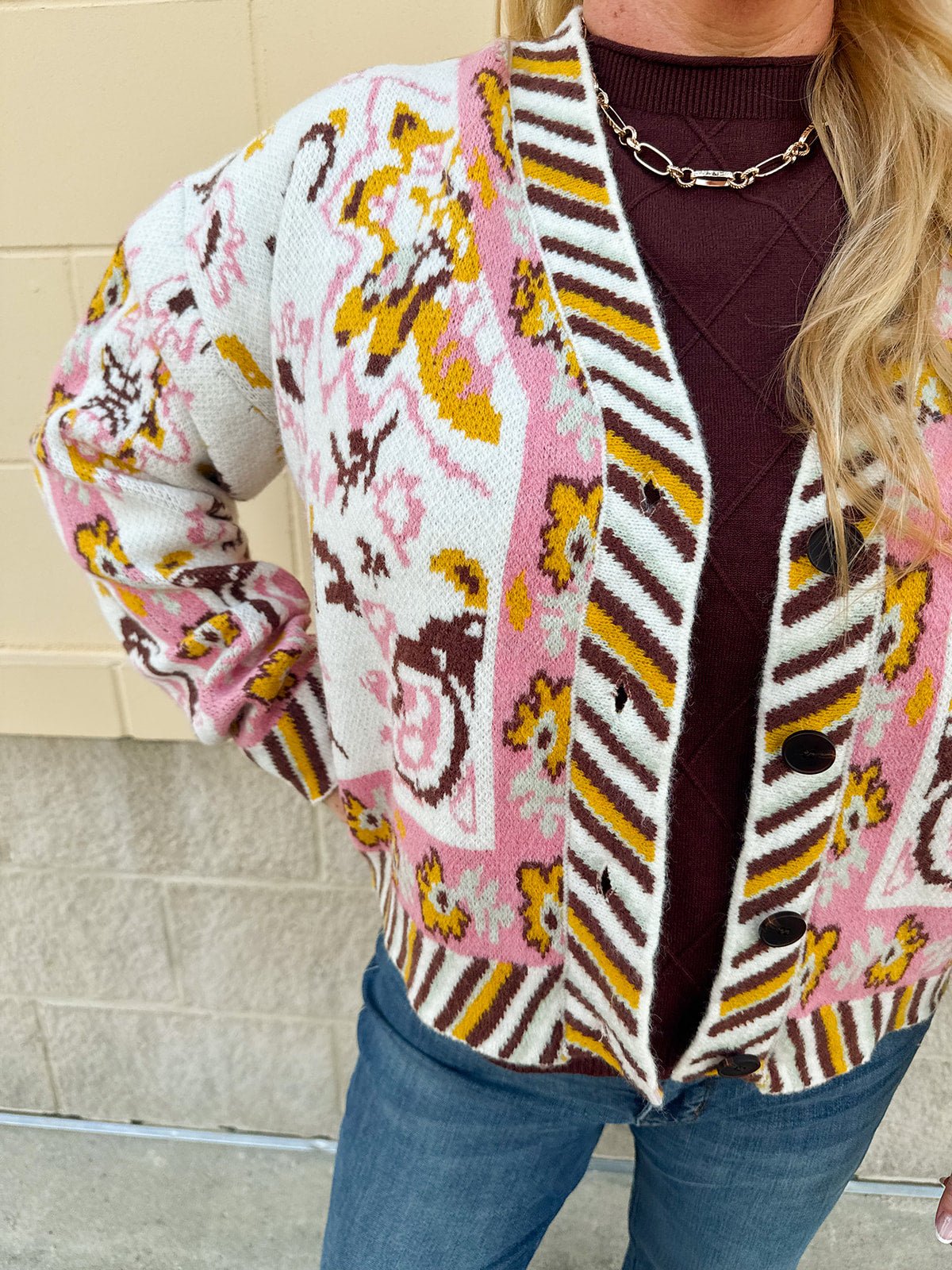 Coral Sands Button - Front Sweater - The Pink Pineapple 850