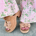 [Corkys] Camel Faux Suede Put a Bow on It Wedges - The Pink Pineapple 850