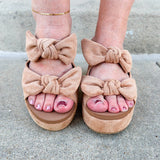 [Corkys] Camel Faux Suede Put a Bow on It Wedges - The Pink Pineapple 850
