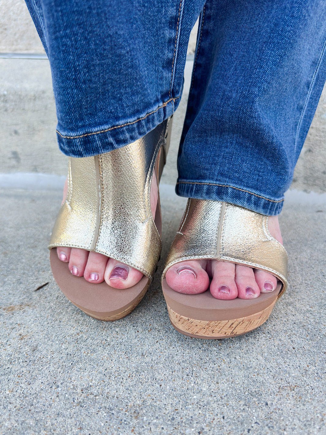[Corkys] Gold Cork Wedges with Gold Studded Detailing - The Pink Pineapple 850