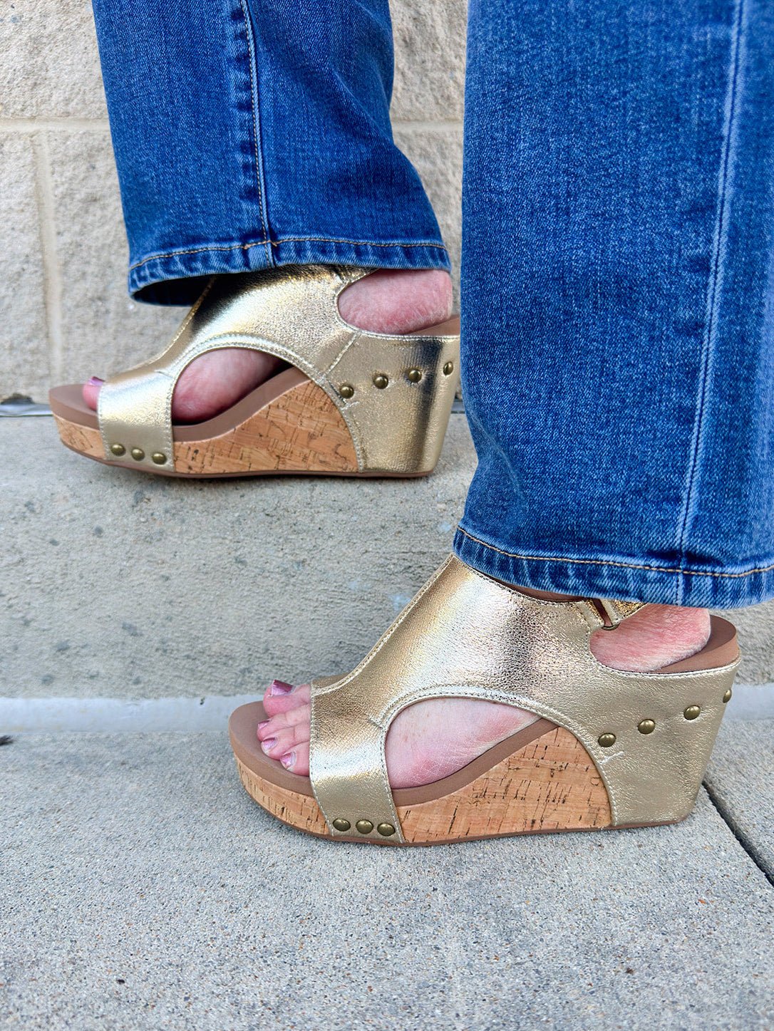 [Corkys] Gold Cork Wedges with Gold Studded Detailing - The Pink Pineapple 850