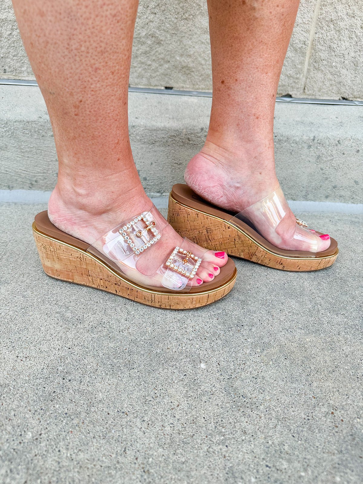 [Corkys] Twinsie Clear Rhinestone Buckle Wedges - The Pink Pineapple 850