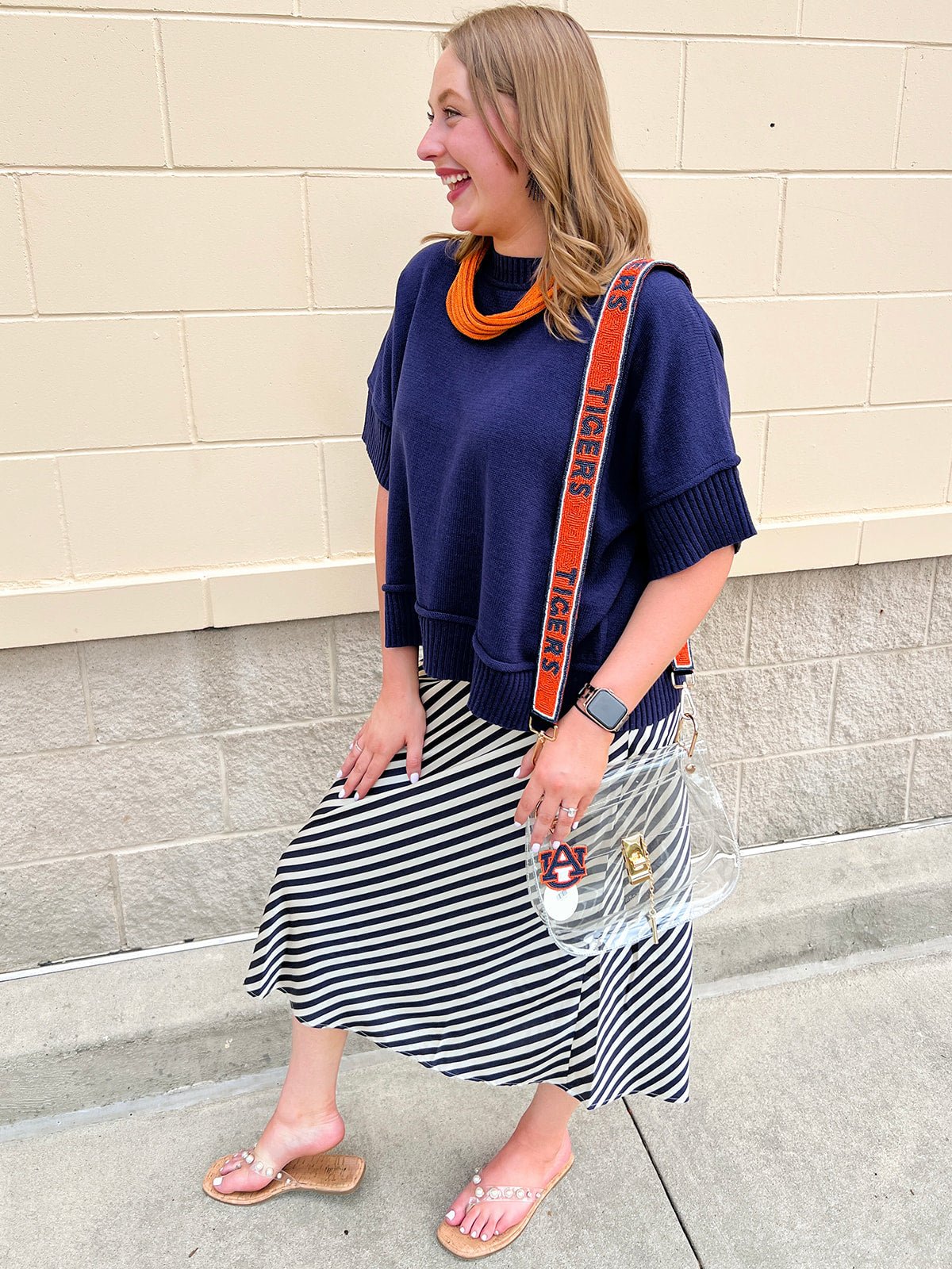 Cozy Contrast Stitch Sweater Top in Navy - The Pink Pineapple 850