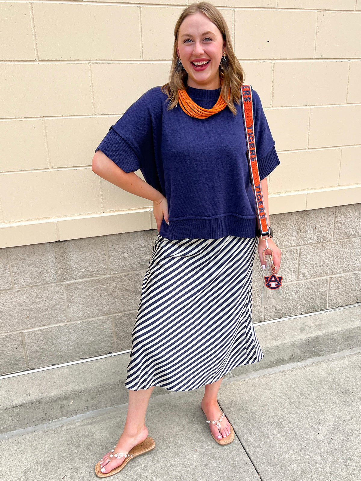 Cozy Contrast Stitch Sweater Top in Navy - The Pink Pineapple 850