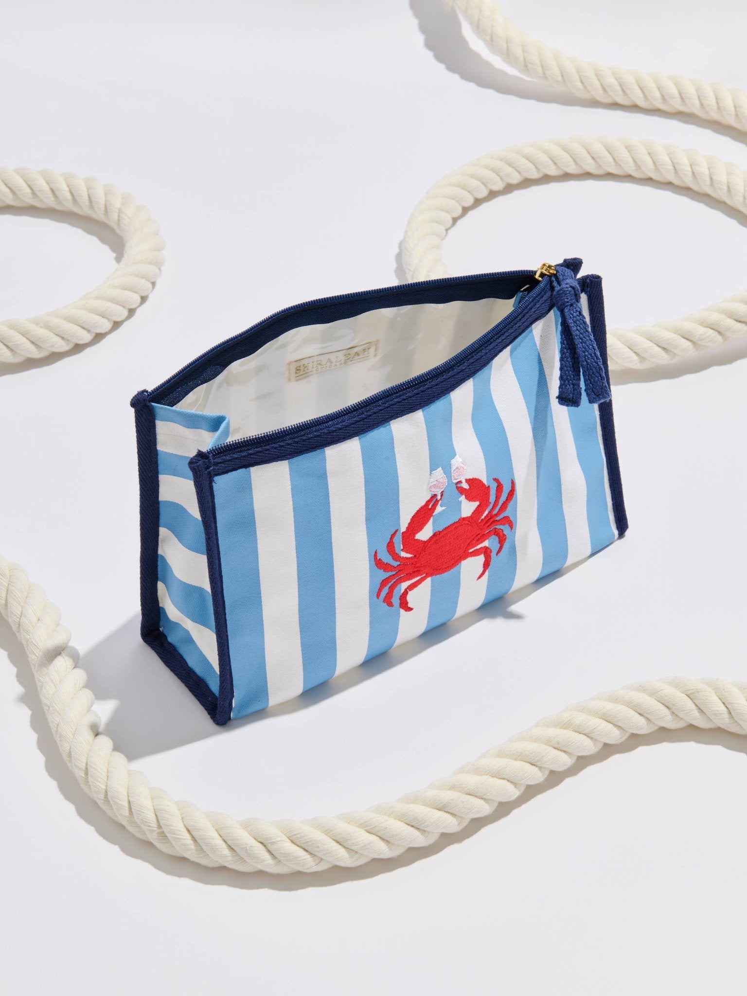 Crab & Rosé Striped Zip Pouch - The Pink Pineapple 850