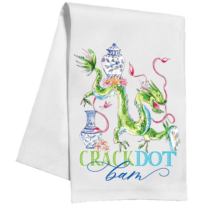 Crack Dot Bam Mahjong Dragon Blue Kitchen Towel - The Pink Pineapple 850