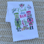Crack Dot Bam Pink Green Nutcrackers Mahjong Kitchen Towel - The Pink Pineapple 850