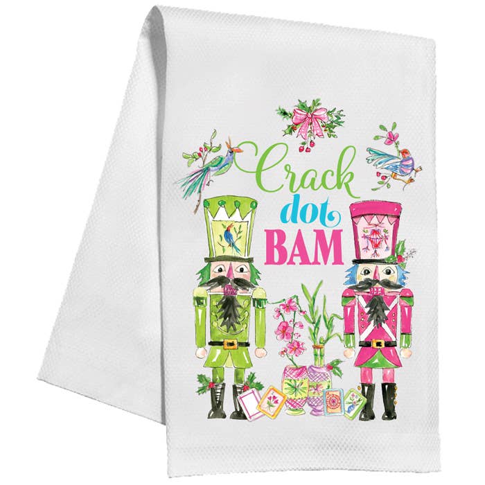 Crack Dot Bam Pink Green Nutcrackers Mahjong Kitchen Towel - The Pink Pineapple 850