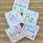 Crack Drink Bam Blue Square Coaster - The Pink Pineapple 850