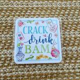 Crack Drink Bam Blue Square Coaster - The Pink Pineapple 850