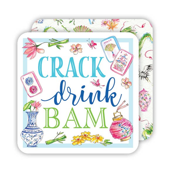Crack Drink Bam Mahjong Dragon Blue Square Coaster - The Pink Pineapple 850