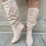 Cream Faux Suede Slouch Pointed Toe Boots - The Pink Pineapple 850