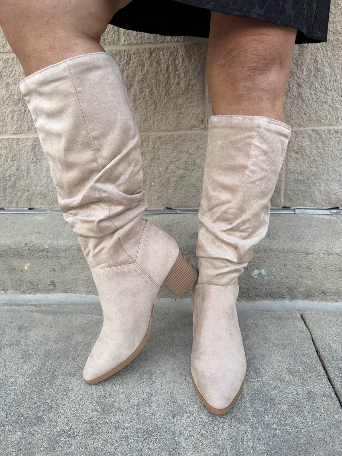 Cream Faux Suede Slouch Pointed Toe Boots - The Pink Pineapple 850