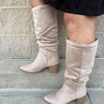 Cream Faux Suede Slouch Pointed Toe Boots - The Pink Pineapple 850