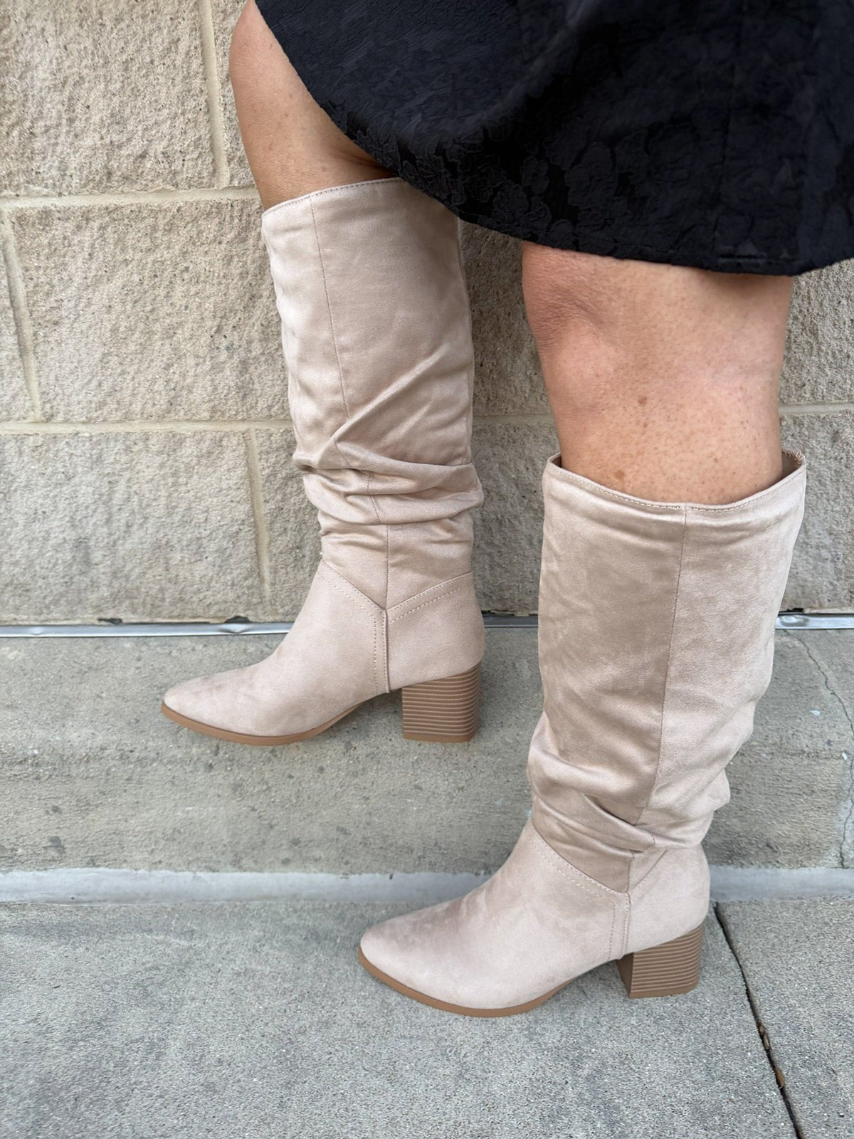 Cream Faux Suede Slouch Pointed Toe Boots - The Pink Pineapple 850
