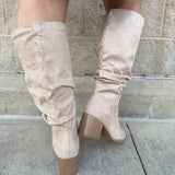 Cream Faux Suede Slouch Pointed Toe Boots - The Pink Pineapple 850
