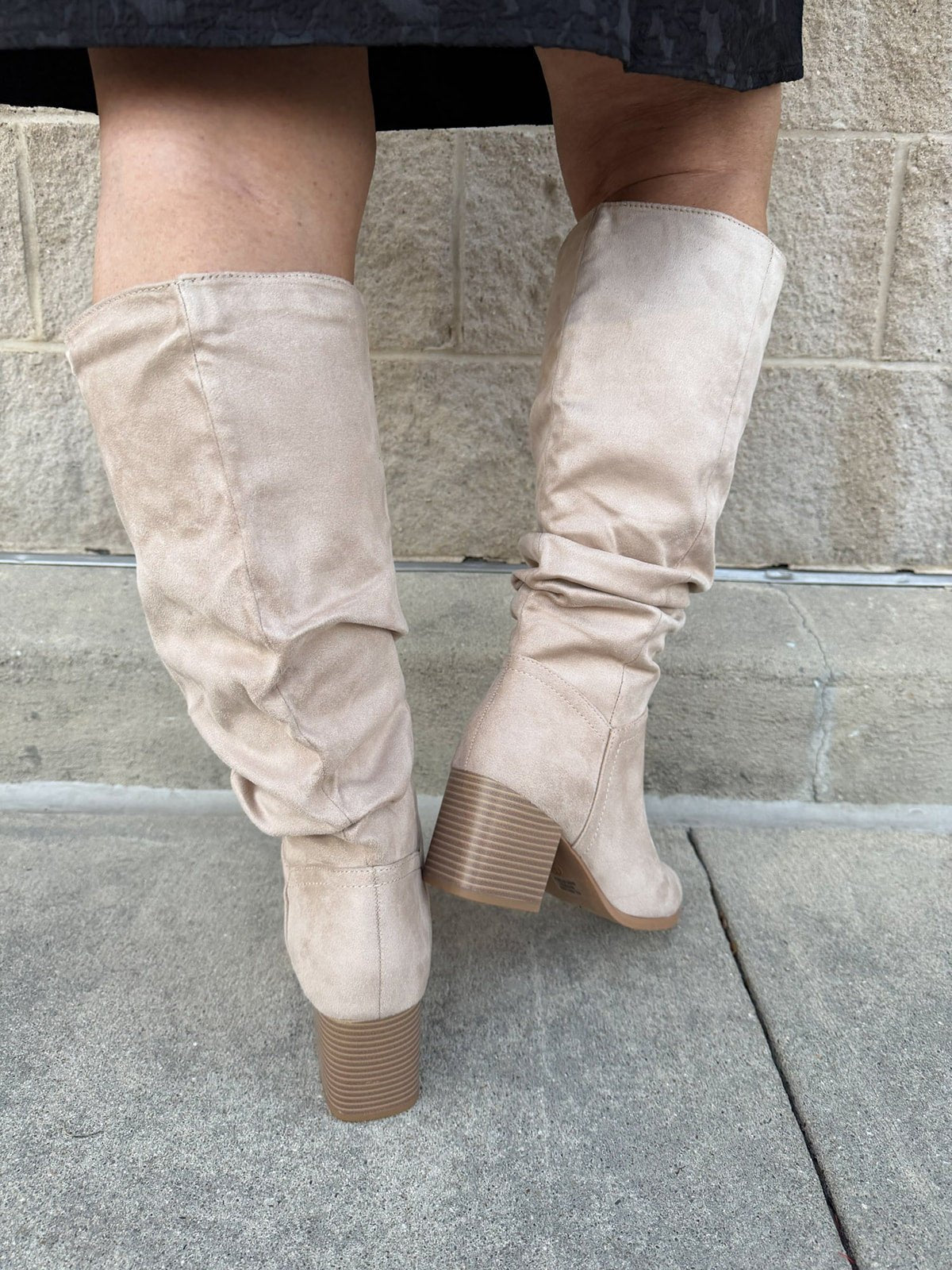 Cream Faux Suede Slouch Pointed Toe Boots - The Pink Pineapple 850