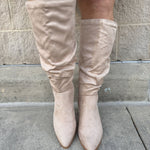 Cream Faux Suede Slouch Pointed Toe Boots - The Pink Pineapple 850