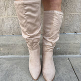 Cream Faux Suede Slouch Pointed Toe Boots - The Pink Pineapple 850