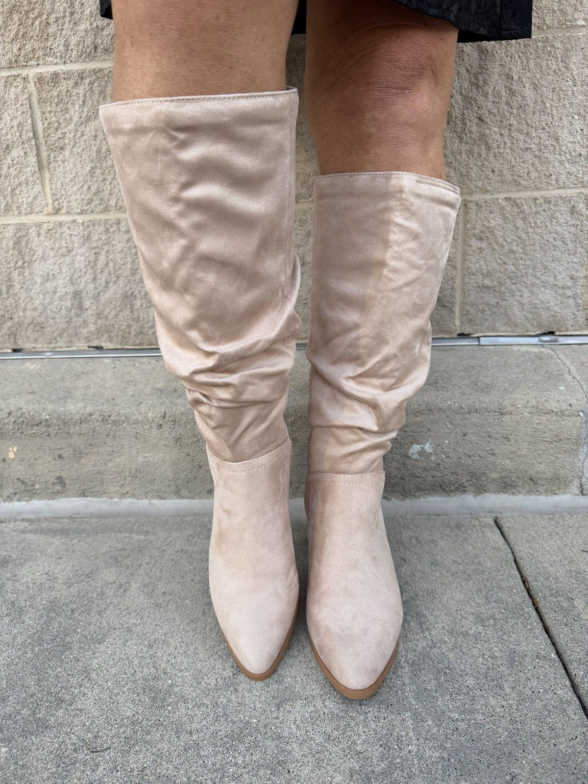 Cream Faux Suede Slouch Pointed Toe Boots - The Pink Pineapple 850