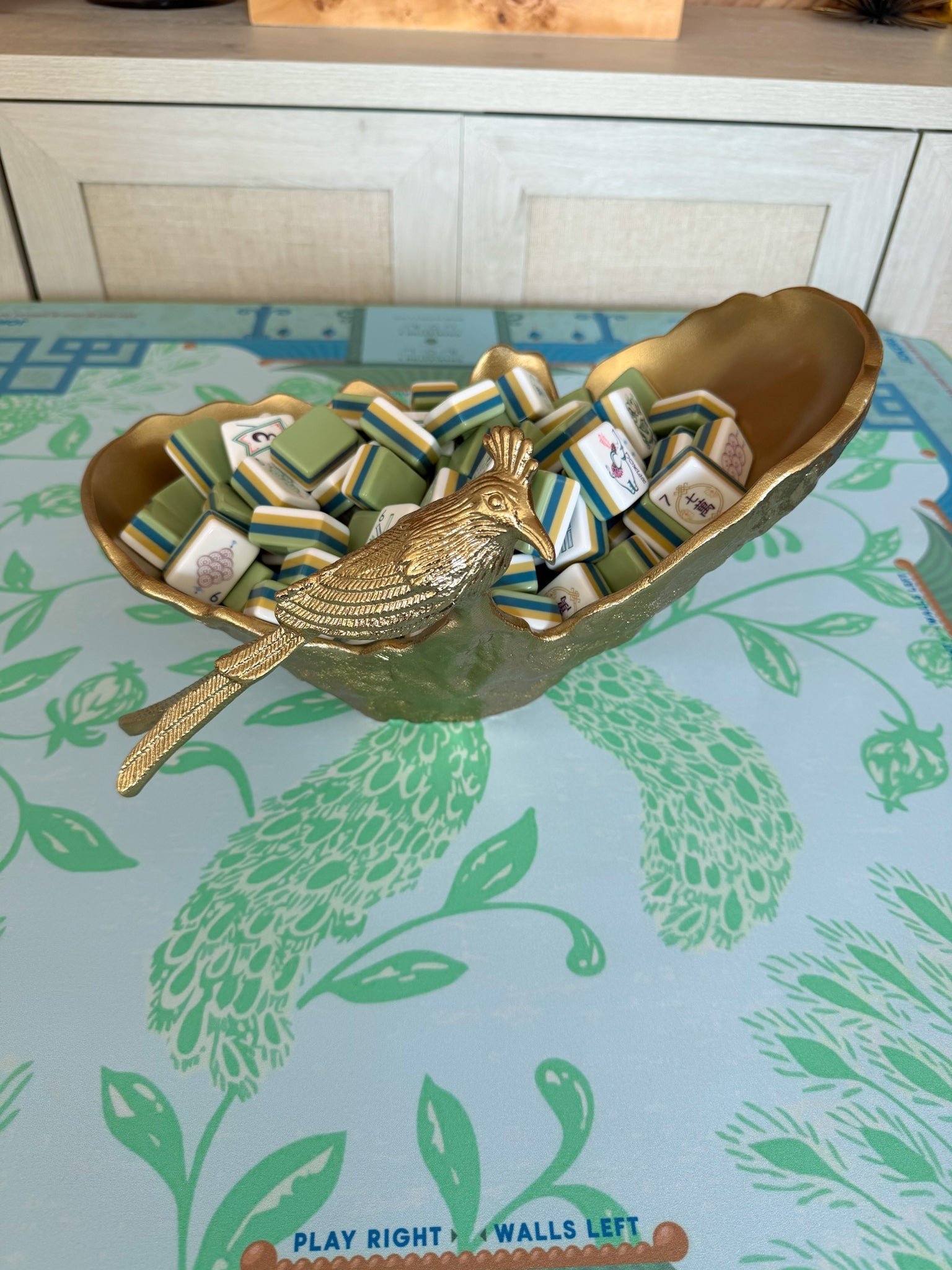 Crested Gold Bird Mahjong Tile Catchall - The Pink Pineapple 850