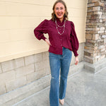 Crimson Charm Ruffle Neck Blouse - The Pink Pineapple 850