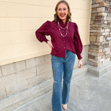 Crimson Charm Ruffle Neck Blouse - The Pink Pineapple 850
