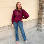 Crimson Charm Ruffle Neck Blouse - The Pink Pineapple 850