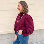 Crimson Charm Ruffle Neck Blouse - The Pink Pineapple 850