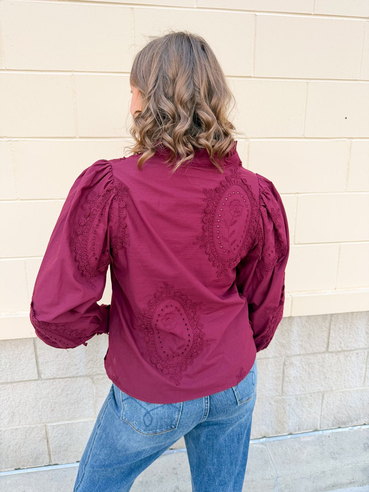 Crimson Charm Ruffle Neck Blouse - The Pink Pineapple 850