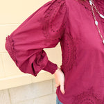 Crimson Charm Ruffle Neck Blouse - The Pink Pineapple 850