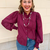 Crimson Charm Ruffle Neck Blouse - The Pink Pineapple 850