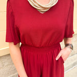 Crimson Charm Smocked Jumpsuit - The Pink Pineapple 850