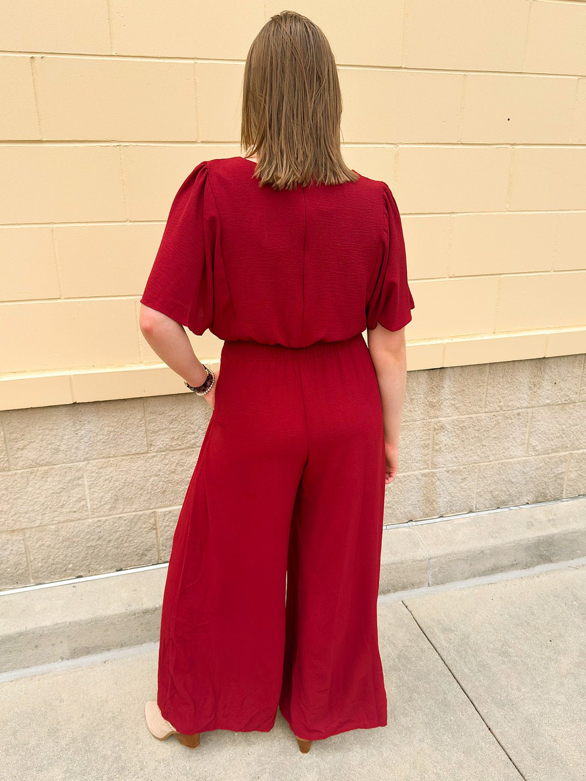 Crimson Charm Smocked Jumpsuit - The Pink Pineapple 850