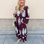 Crimson Chateau Damask Midi Dress - The Pink Pineapple 850